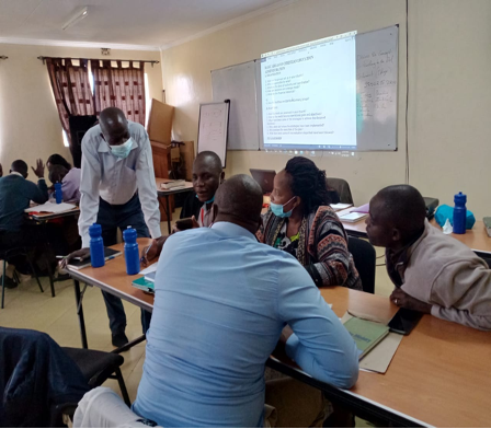 Pastors in small group in classroom